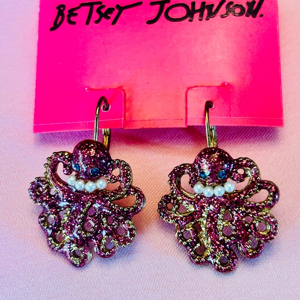 Betsey Johnson Glittering Pink Octopus Earrings NWT